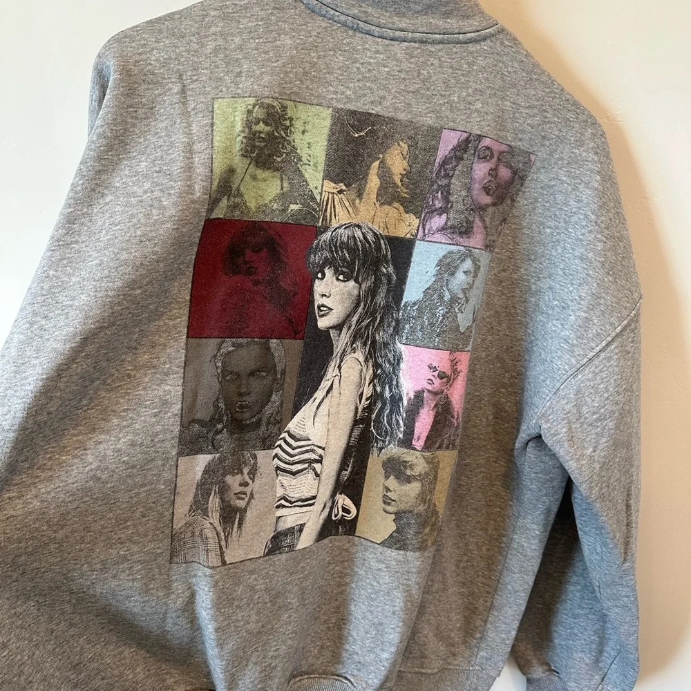 Taylor Swift Heather Gray Half Zip Sweatshirt with Taylor Eras Graphic - Picture 3 of 5